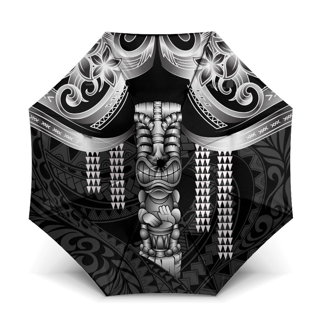 Tiki Drum Hawaii Umbrella Hawaiian Kakau Tattoo Style LT14 One Size Folded 11.42 inch Opened Diameter 37.4 inch Black - Polynesian Pride