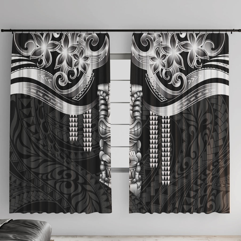 Tiki Drum Hawaii Window Curtain Hawaiian Kakau Tattoo Style LT14 With Hooks Black - Polynesian Pride