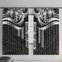 Tiki Drum Hawaii Window Curtain Hawaiian Kakau Tattoo Style LT14 With Hooks Black - Polynesian Pride
