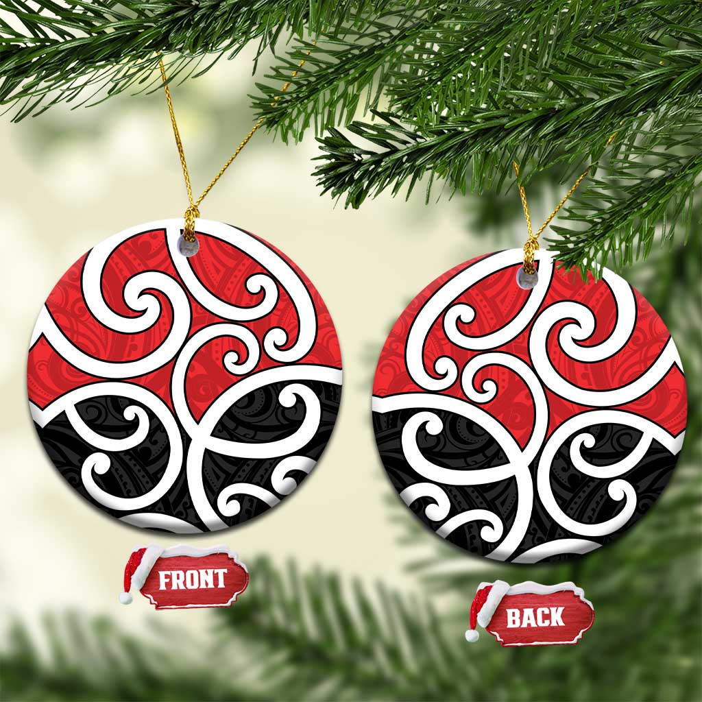 New Zealand Ceramic Ornament Maori Koru Tino Rangatiratanga Color LT14 Circle Red - Polynesian Pride