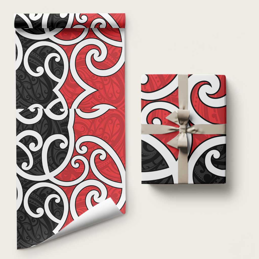 New Zealand Wrapping Paper Maori Koru Tino Rangatiratanga Color LT14 58" × 23" Red - Polynesian Pride