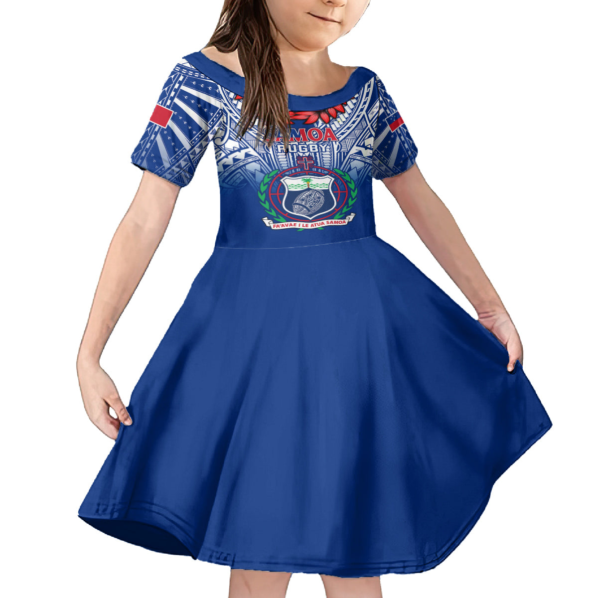 Samoa Rugby Kid Short Sleeve Dress 2023 Go Manu Samoa With Ula Fala Style LT14 KID Blue - Polynesian Pride