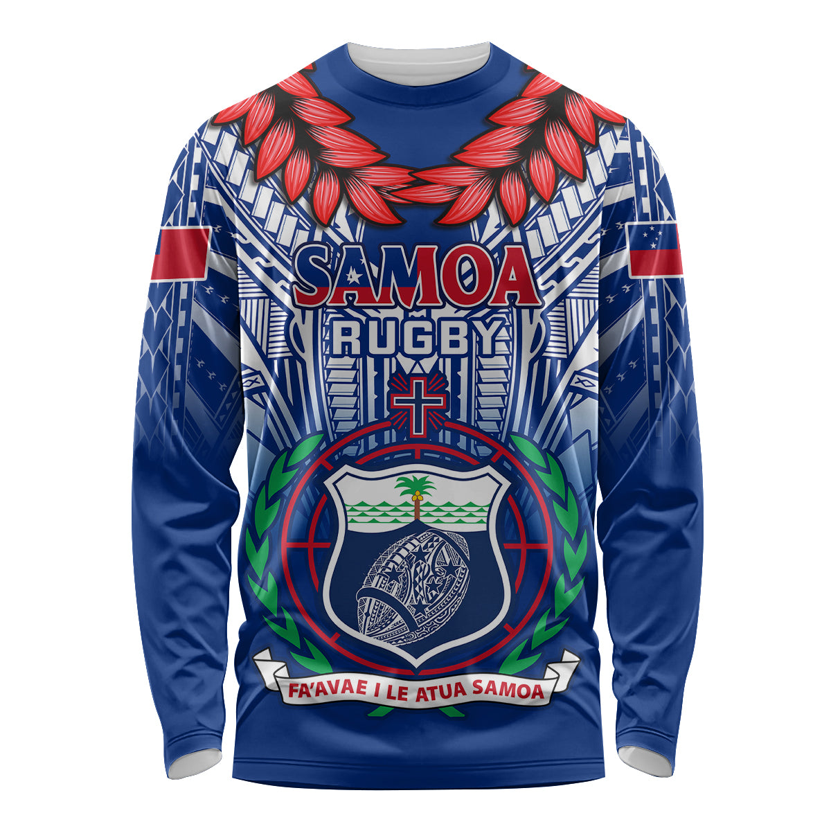 Samoa Rugby Long Sleeve Shirt 2023 Go Manu Samoa With Ula Fala Style LT14 Unisex Blue - Polynesian Pride
