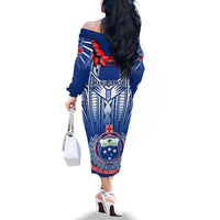 Samoa Rugby Off The Shoulder Long Sleeve Dress 2023 Go Manu Samoa With Ula Fala Style LT14 - Polynesian Pride