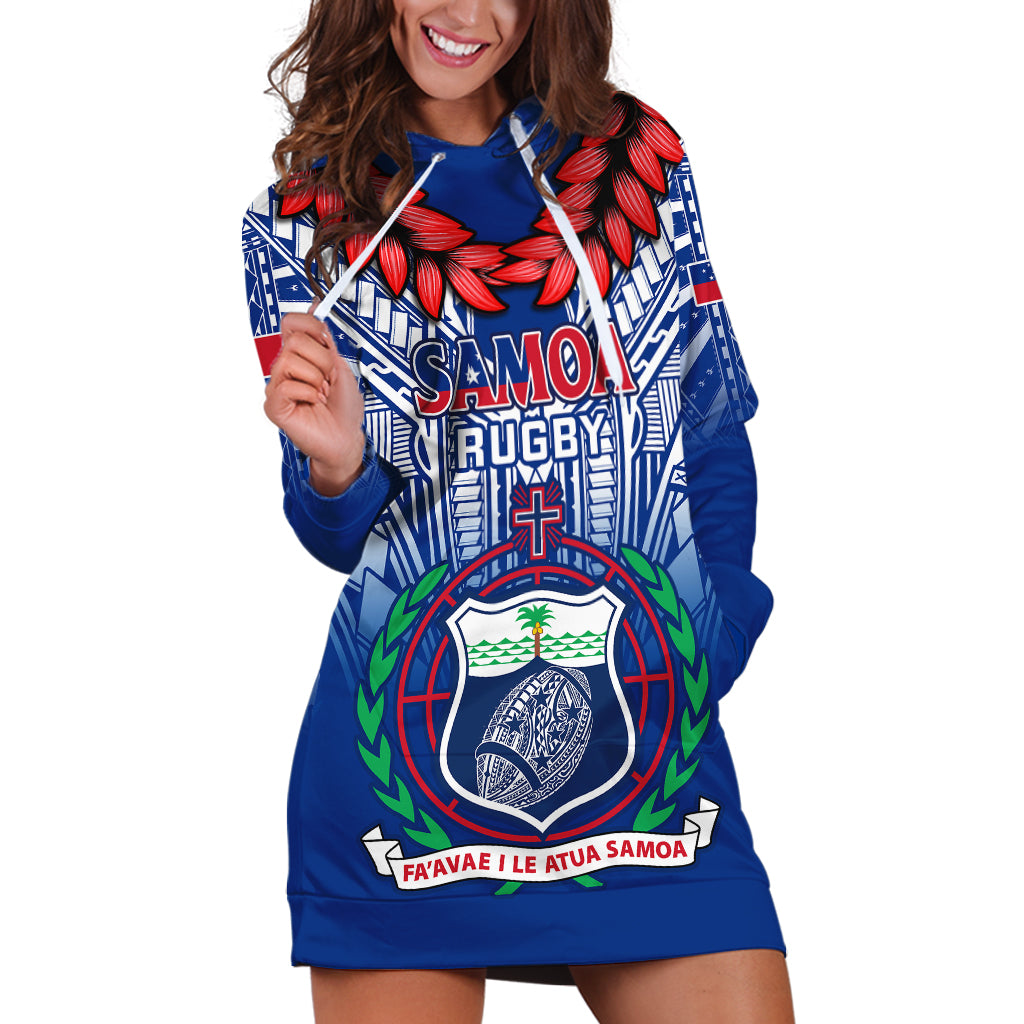 Custom Samoa Rugby Hoodie Dress 2023 Go Manu Samoa With Ula Fala Style LT14 Blue - Polynesian Pride
