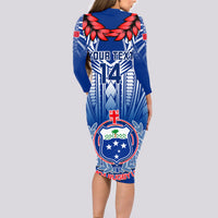 Custom Samoa Rugby Long Sleeve Bodycon Dress 2023 Go Manu Samoa With Ula Fala Style LT14 - Polynesian Pride