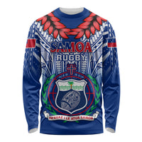 Custom Samoa Rugby Long Sleeve Shirt 2023 Go Manu Samoa With Ula Fala Style LT14 Unisex Blue - Polynesian Pride