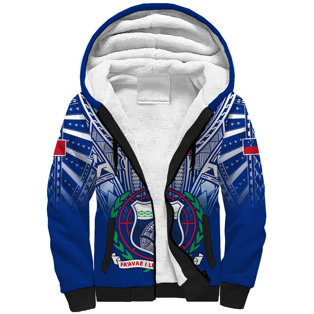 Custom Samoa Rugby Sherpa Hoodie 2023 Go Manu Samoa With Ula Fala Style LT14 Unisex Blue - Polynesian Pride