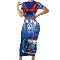 Custom Samoa Rugby Short Sleeve Bodycon Dress 2023 Go Manu Samoa With Ula Fala Style LT14 Long Dress Blue - Polynesian Pride
