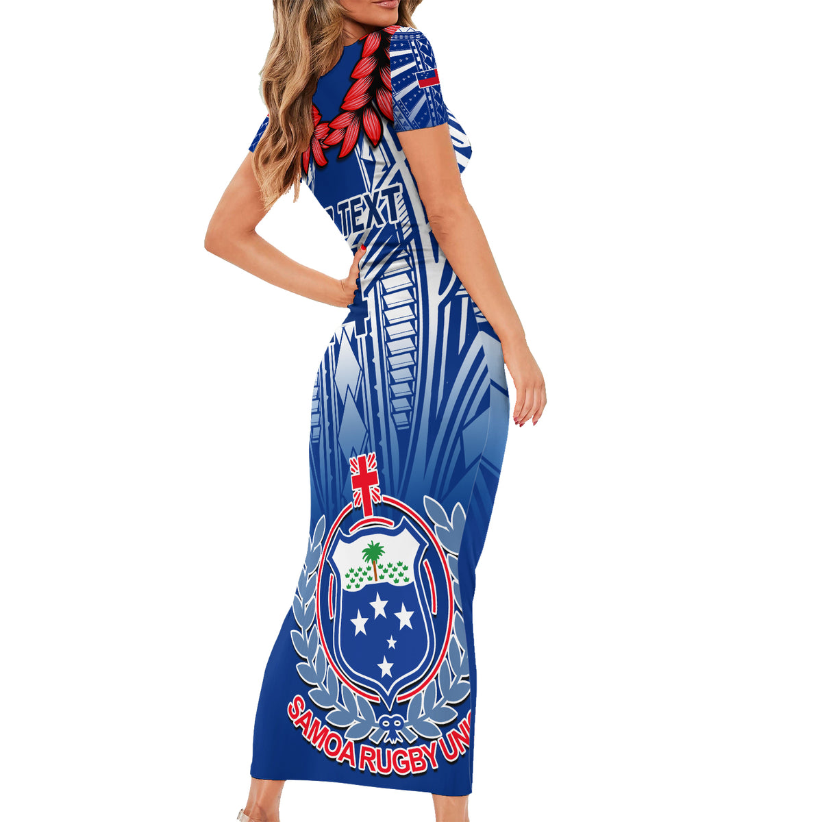 Custom Samoa Rugby Short Sleeve Bodycon Dress 2023 Go Manu Samoa With Ula Fala Style LT14 - Polynesian Pride