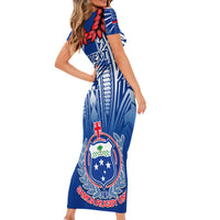 Custom Samoa Rugby Short Sleeve Bodycon Dress 2023 Go Manu Samoa With Ula Fala Style LT14 - Polynesian Pride