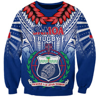 Custom Samoa Rugby Sweatshirt 2023 Go Manu Samoa With Ula Fala Style LT14 Unisex Blue - Polynesian Pride