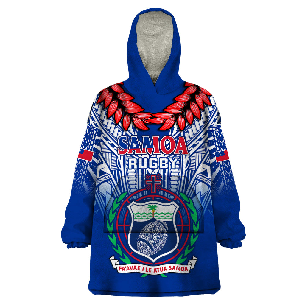 Custom Samoa Rugby Wearable Blanket Hoodie 2023 Go Manu Samoa With Ula Fala Style LT14 One Size Blue - Polynesian Pride