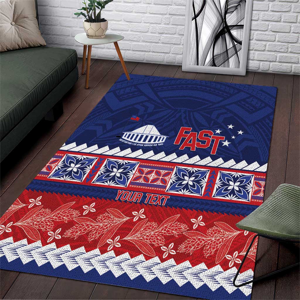 Personalised FAST Samoa Siapo Area Rug Teuila Flowers Samoan Pattern LT14 Blue - Polynesian Pride