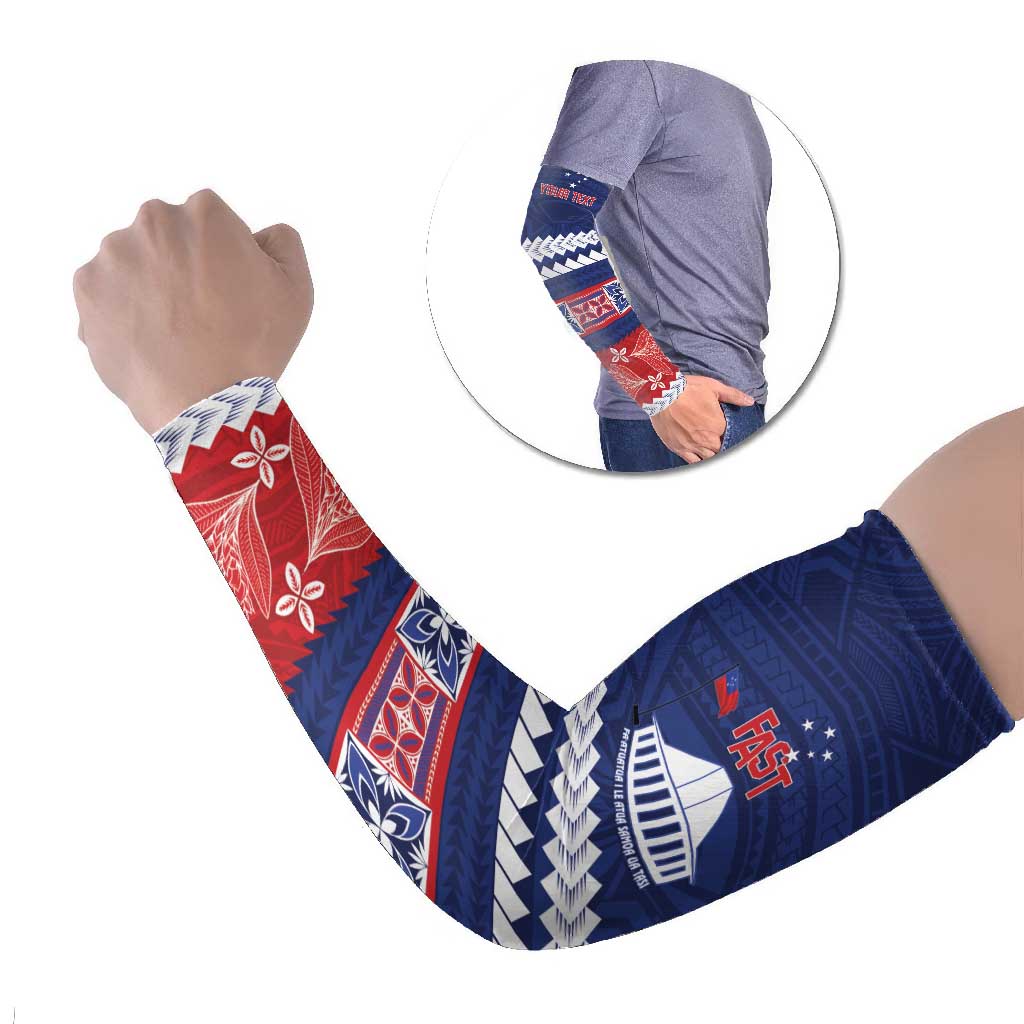 Personalised FAST Samoa Siapo Arm Sleeves Teuila Flowers Samoan Pattern LT14 Set of 2 Blue - Polynesian Pride