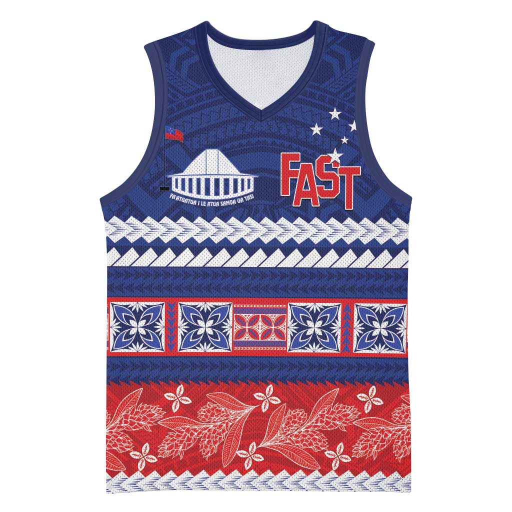 Personalised FAST Samoa Siapo Basketball Jersey Teuila Flowers Samoan Pattern LT14 Unisex Blue - Polynesian Pride