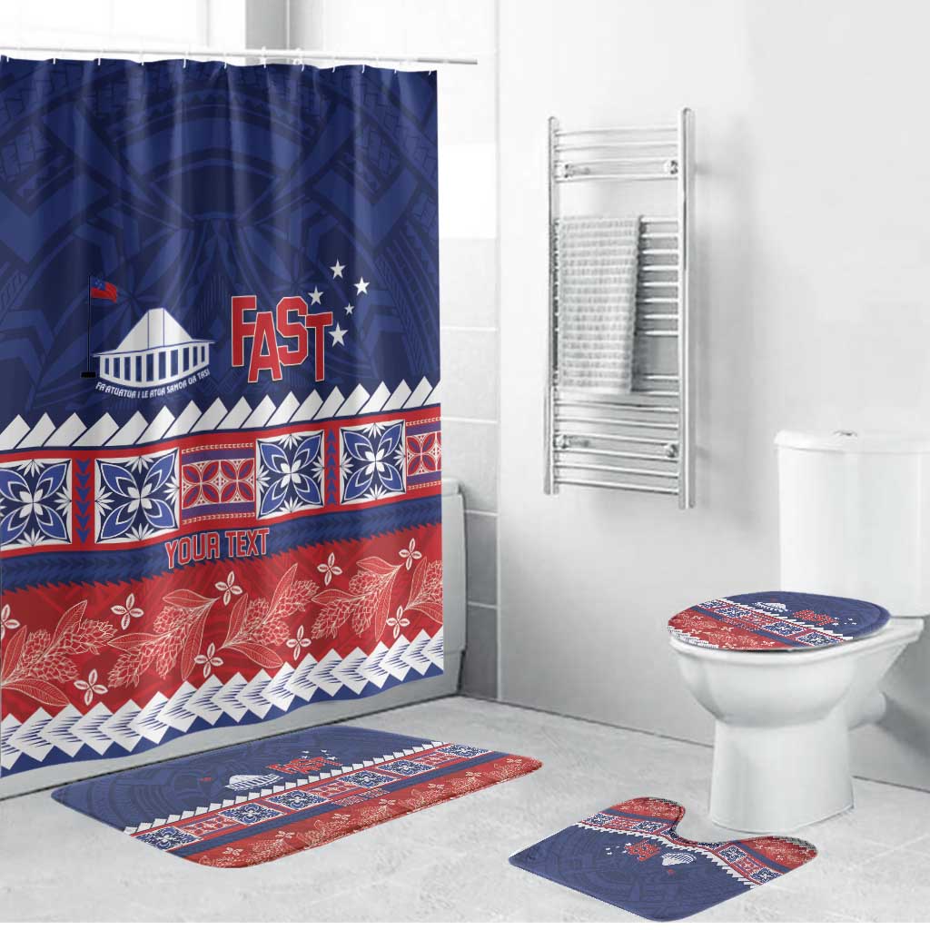 Personalised FAST Samoa Siapo Bathroom Set Teuila Flowers Samoan Pattern LT14 Bathroom Set (4 pcs) Blue - Polynesian Pride