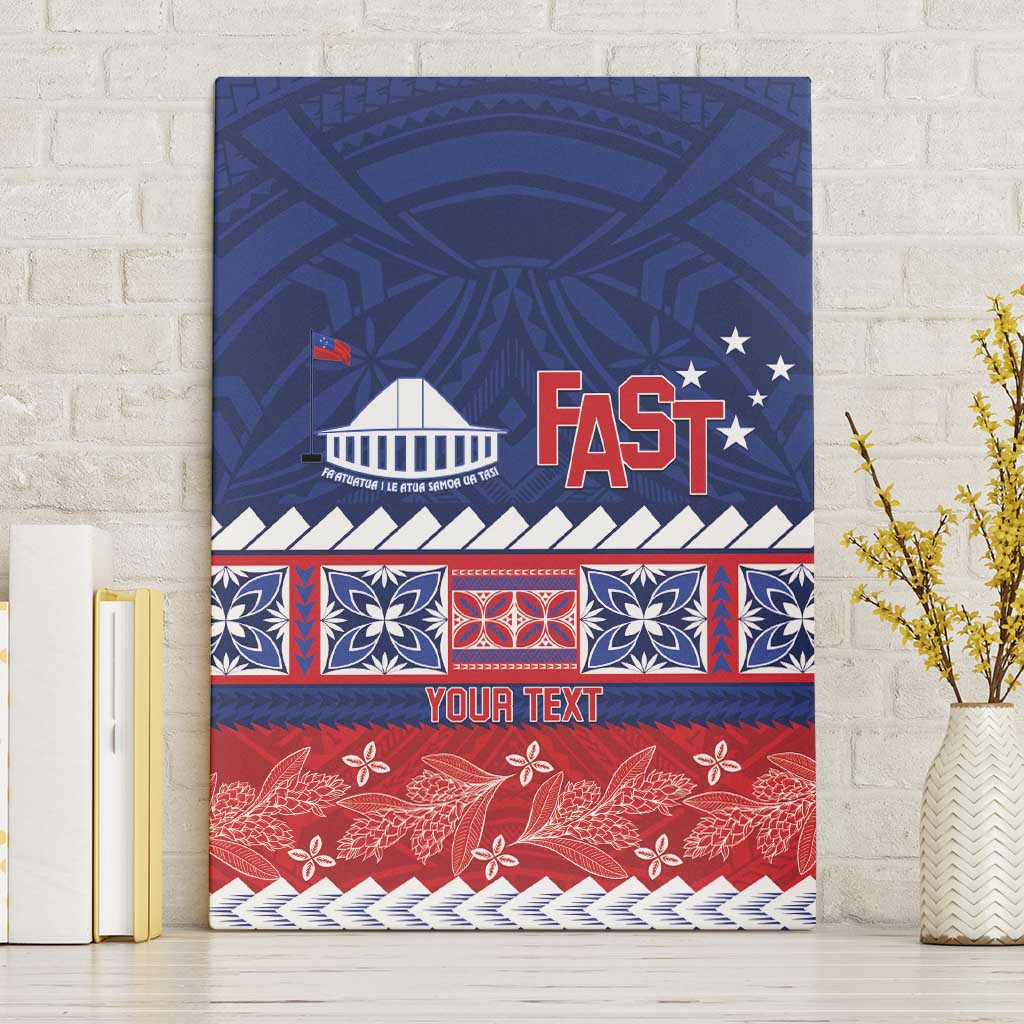 Personalised FAST Samoa Siapo Canvas Wall Art Teuila Flowers Samoan Pattern LT14 Without Frame Blue - Polynesian Pride