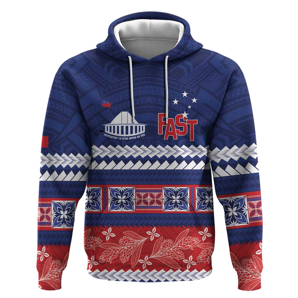 Personalised FAST Samoa Siapo Hoodie Teuila Flowers Samoan Pattern LT14 Pullover Hoodie Blue - Polynesian Pride