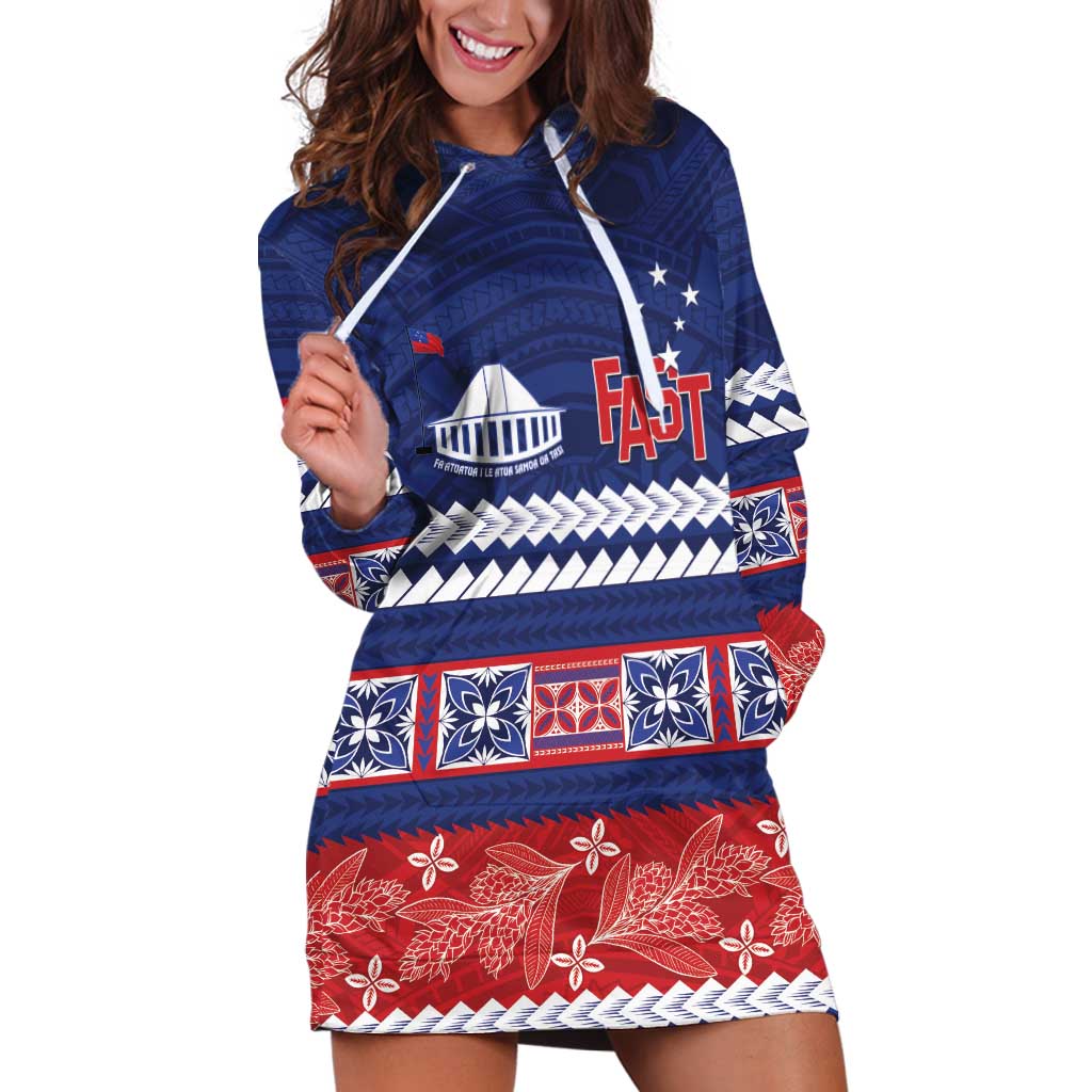 Personalised FAST Samoa Siapo Hoodie Dress Teuila Flowers Samoan Pattern LT14 Blue - Polynesian Pride