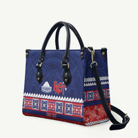 Personalised FAST Samoa Siapo Leather Bag Teuila Flowers Samoan Pattern LT14 Blue - Polynesian Pride