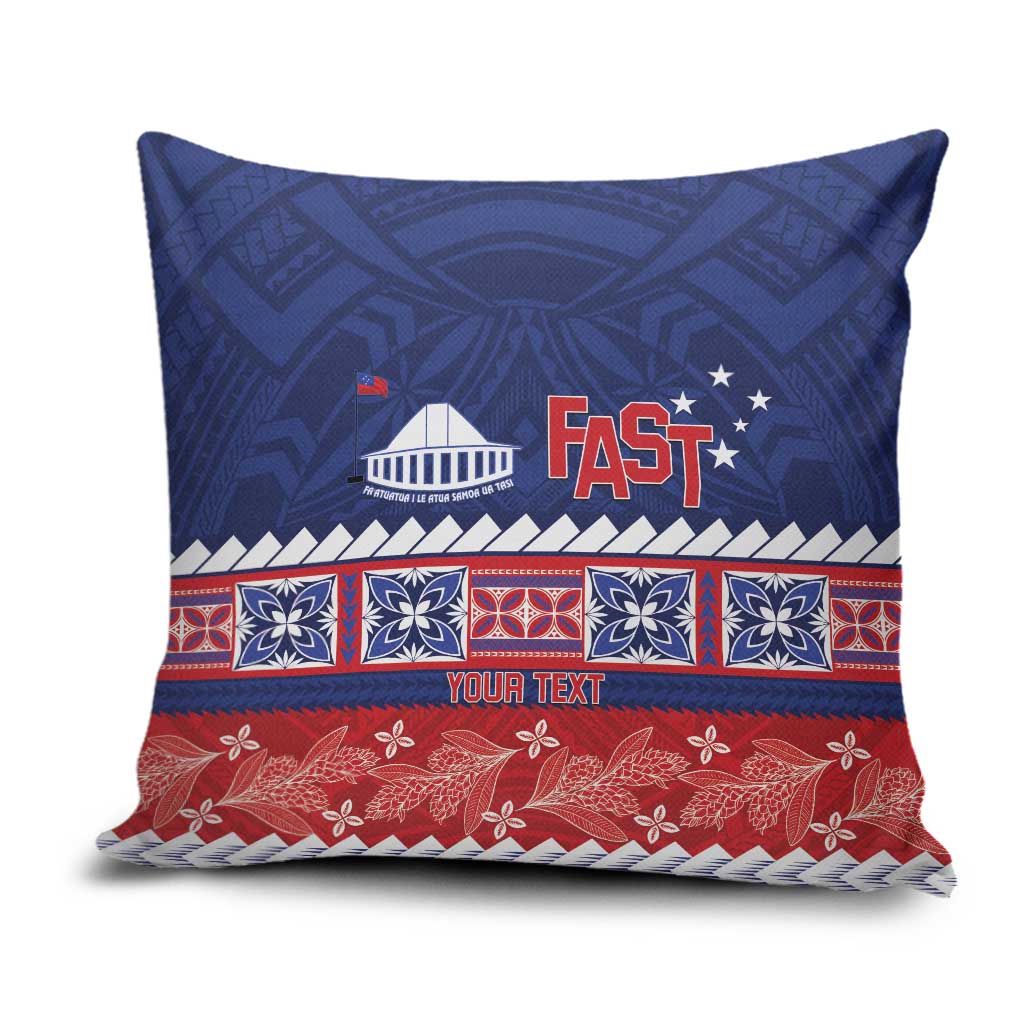 Personalised FAST Samoa Siapo Pillow Cover Teuila Flowers Samoan Pattern LT14 Blue - Polynesian Pride