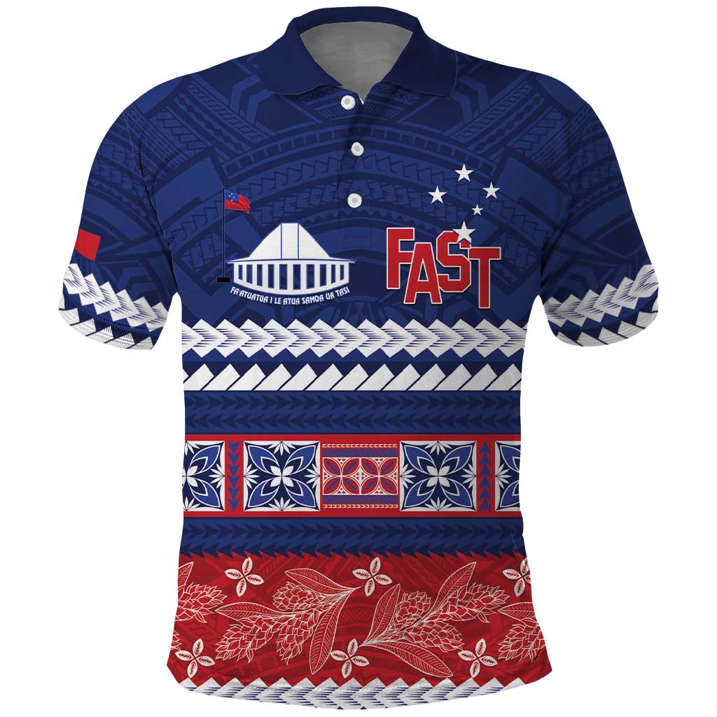 Personalised FAST Samoa Siapo Polo Shirt Teuila Flowers Samoan Pattern LT14 Blue - Polynesian Pride