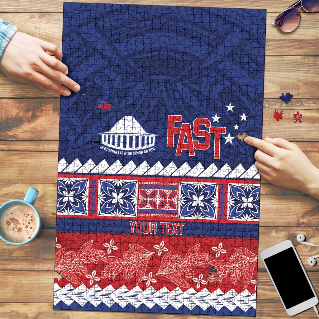 Personalised FAST Samoa Siapo Puzzle Teuila Flowers Samoan Pattern LT14 Blue - Polynesian Pride
