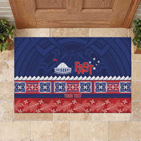 Personalised FAST Samoa Siapo Rubber Doormat Teuila Flowers Samoan Pattern LT14 Blue - Polynesian Pride