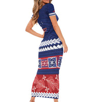 Personalised FAST Samoa Siapo Short Sleeve Bodycon Dress Teuila Flowers Samoan Pattern LT14 - Polynesian Pride