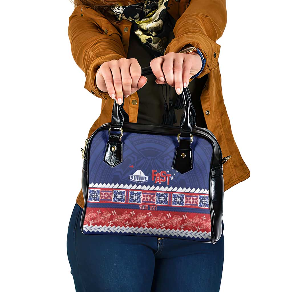 Personalised FAST Samoa Siapo Shoulder Handbag Teuila Flowers Samoan Pattern LT14 One Size Blue - Polynesian Pride