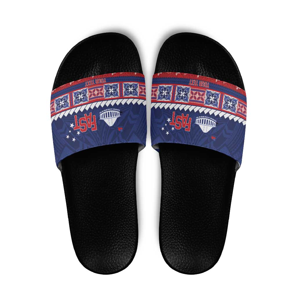 Personalised FAST Samoa Siapo Slide Sandals Teuila Flowers Samoan Pattern LT14 Blue - Polynesian Pride