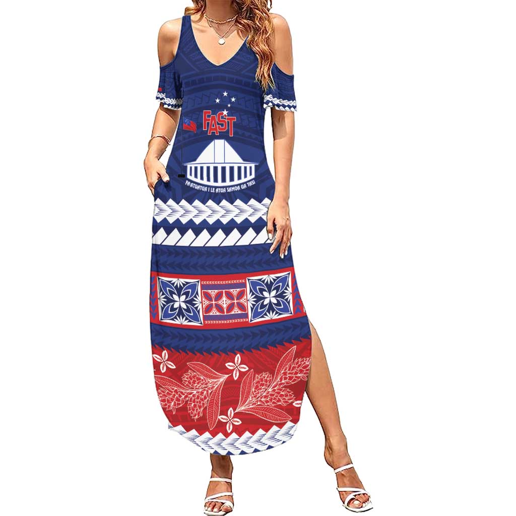 Personalised FAST Samoa Siapo Summer Maxi Dress Teuila Flowers Samoan Pattern LT14 Women Blue - Polynesian Pride