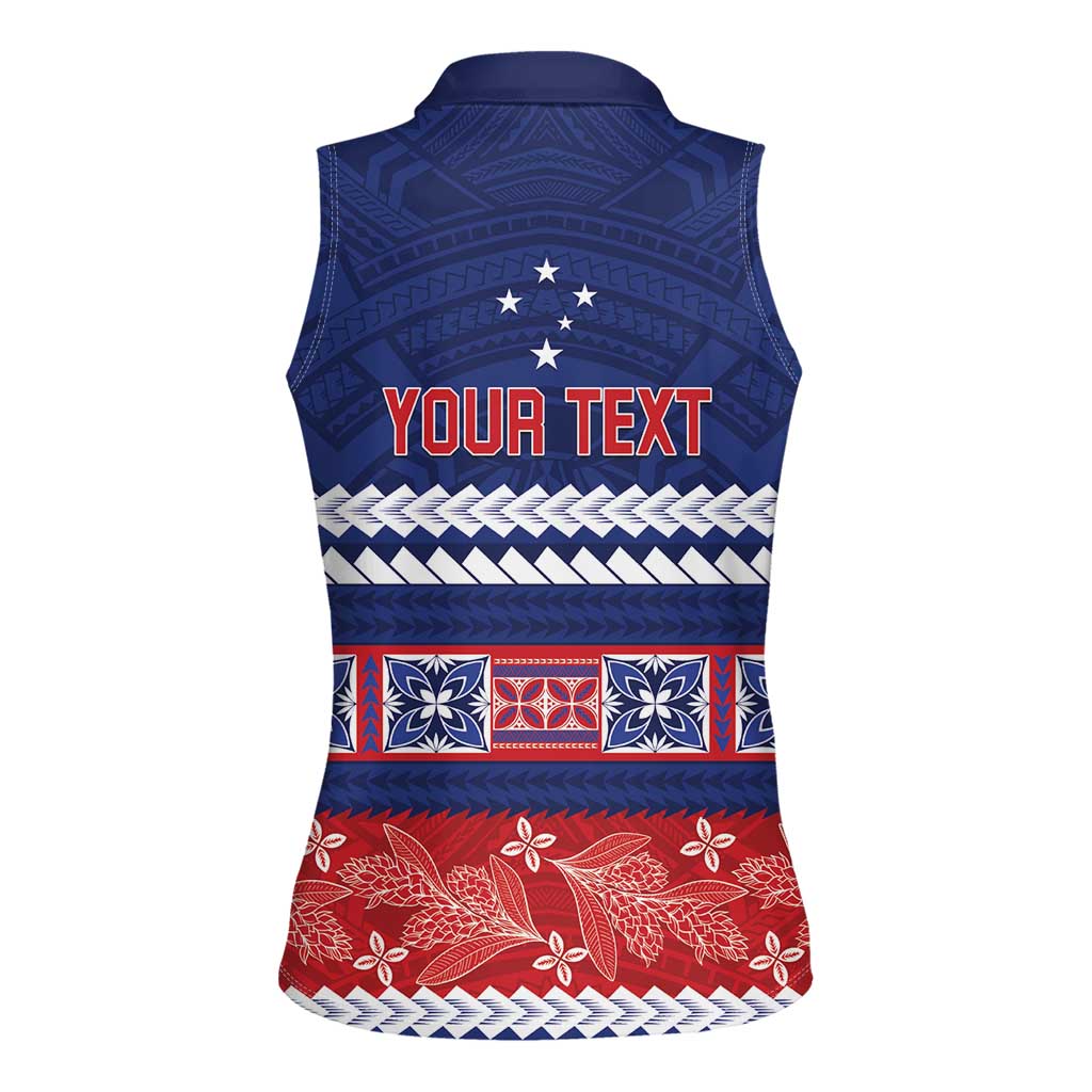 Personalised FAST Samoa Siapo Women Sleeveless Polo Shirt Teuila Flowers Samoan Pattern LT14 - Polynesian Pride