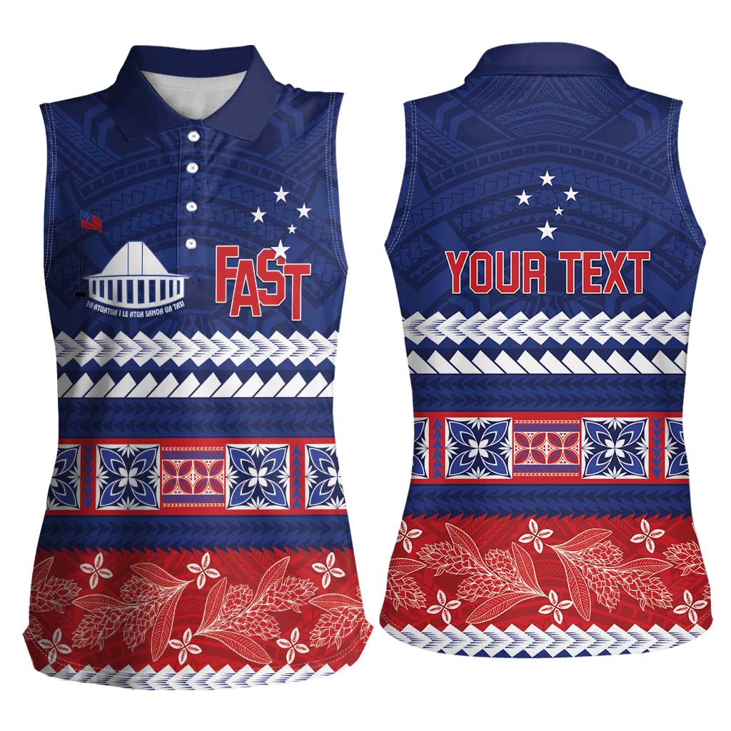 Personalised FAST Samoa Siapo Women Sleeveless Polo Shirt Teuila Flowers Samoan Pattern LT14 - Polynesian Pride
