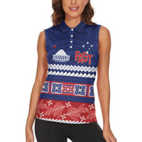 Personalised FAST Samoa Siapo Women Sleeveless Polo Shirt Teuila Flowers Samoan Pattern LT14 - Polynesian Pride