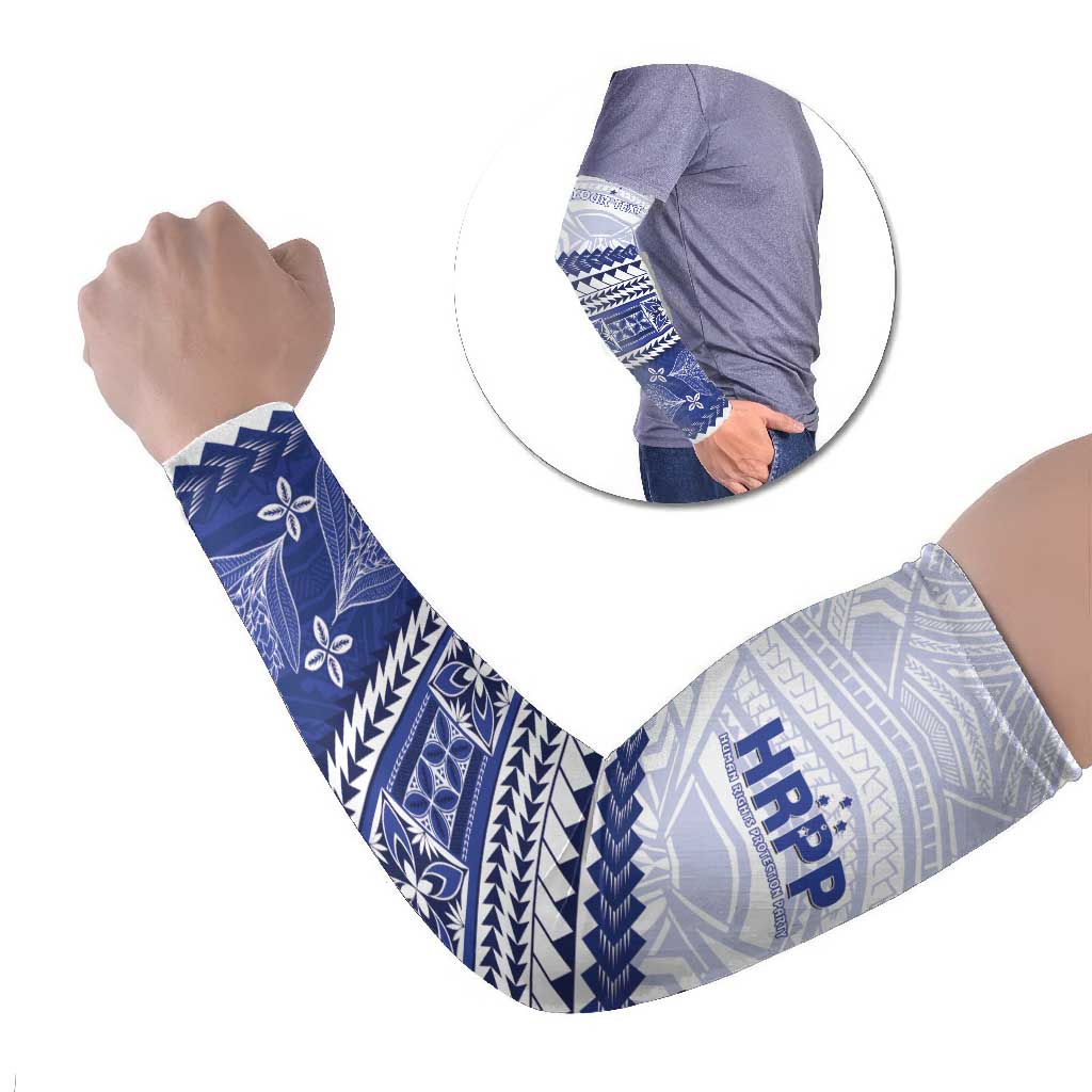 Personalised HRPP Samoa Siapo Arm Sleeves Teuila Flowers Samoan Pattern LT14 Set of 2 White - Polynesian Pride