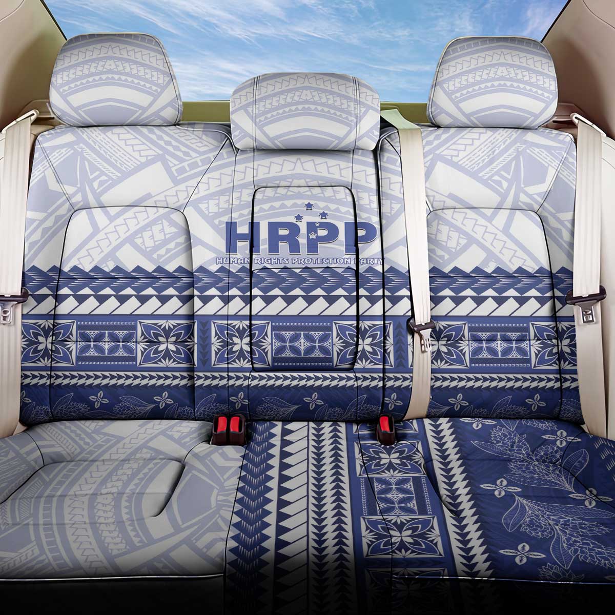 HRPP Samoa Siapo Back Car Seat Cover Teuila Flowers Samoan Pattern LT14 One Size White - Polynesian Pride