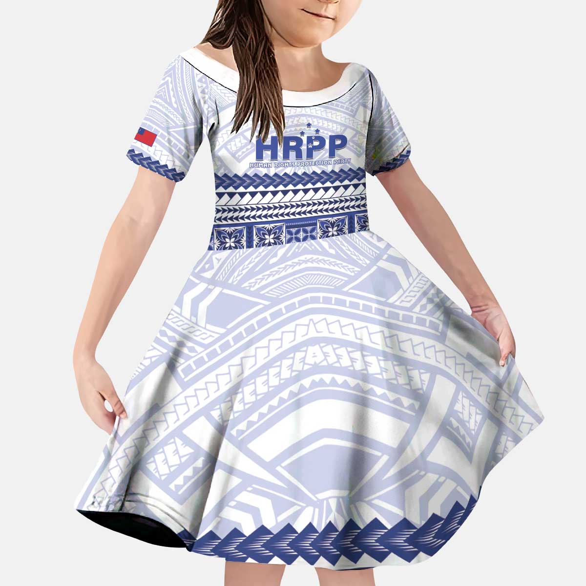 Personalised HRPP Samoa Siapo Kid Short Sleeve Dress Teuila Flowers Samoan Pattern LT14 KID White - Polynesian Pride