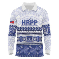Personalised HRPP Samoa Siapo Long Sleeve Polo Shirt Teuila Flowers Samoan Pattern LT14 White - Polynesian Pride