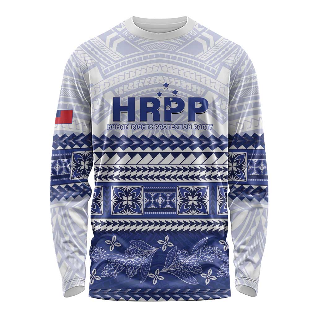Personalised HRPP Samoa Siapo Long Sleeve Shirt Teuila Flowers Samoan Pattern LT14 Unisex White - Polynesian Pride
