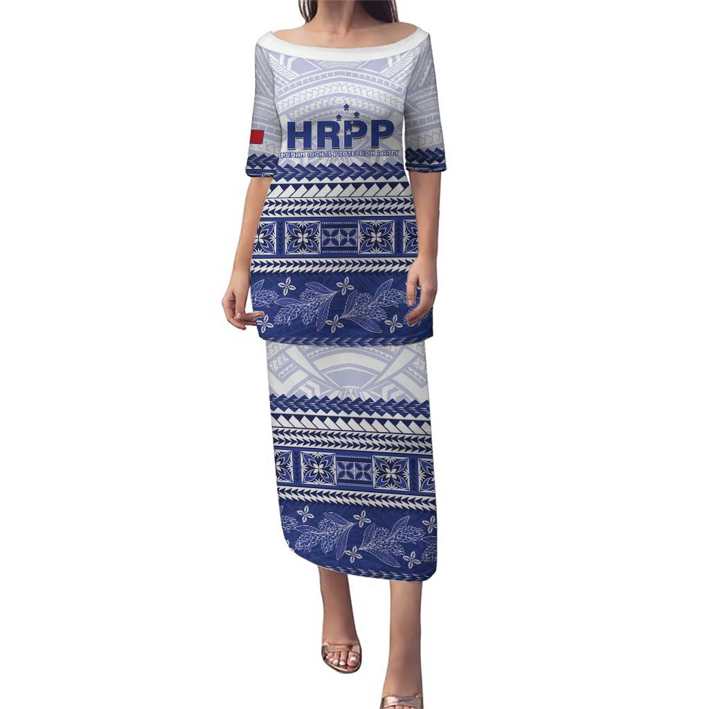 Personalised HRPP Samoa Siapo Puletasi Teuila Flowers Samoan Pattern LT14 Long Dress White - Polynesian Pride