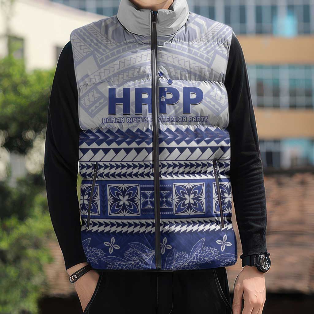 Personalised HRPP Samoa Siapo Sleeveless Puffer Jacket Teuila Flowers Samoan Pattern LT14 - Polynesian Pride