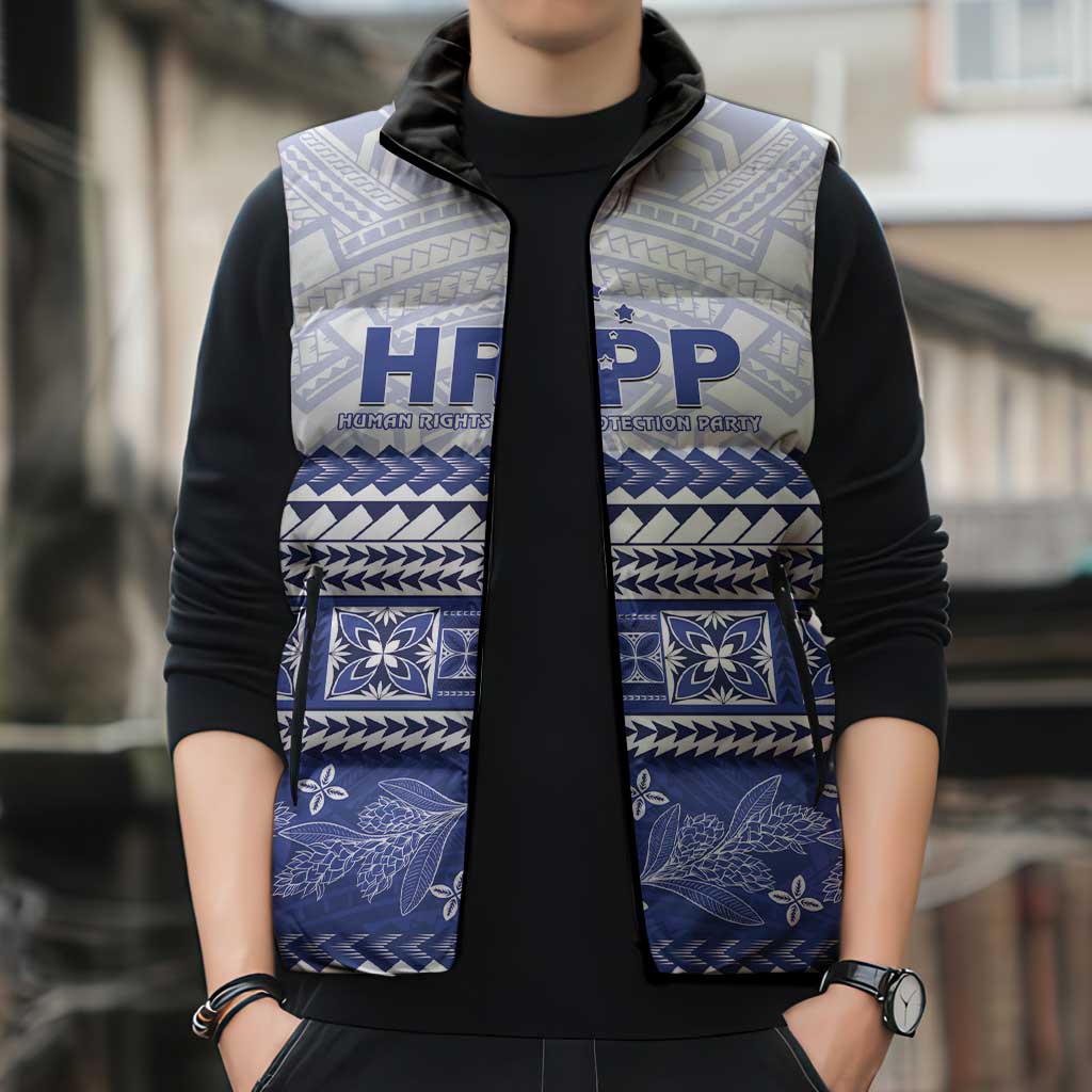 Personalised HRPP Samoa Siapo Sleeveless Puffer Jacket Teuila Flowers Samoan Pattern LT14 - Polynesian Pride