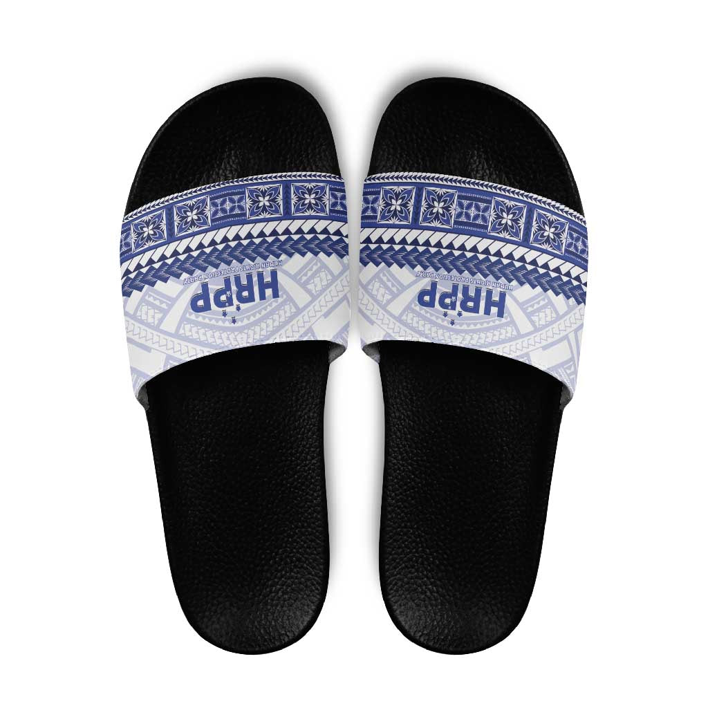 HRPP Samoa Siapo Slide Sandals Teuila Flowers Samoan Pattern LT14 White - Polynesian Pride