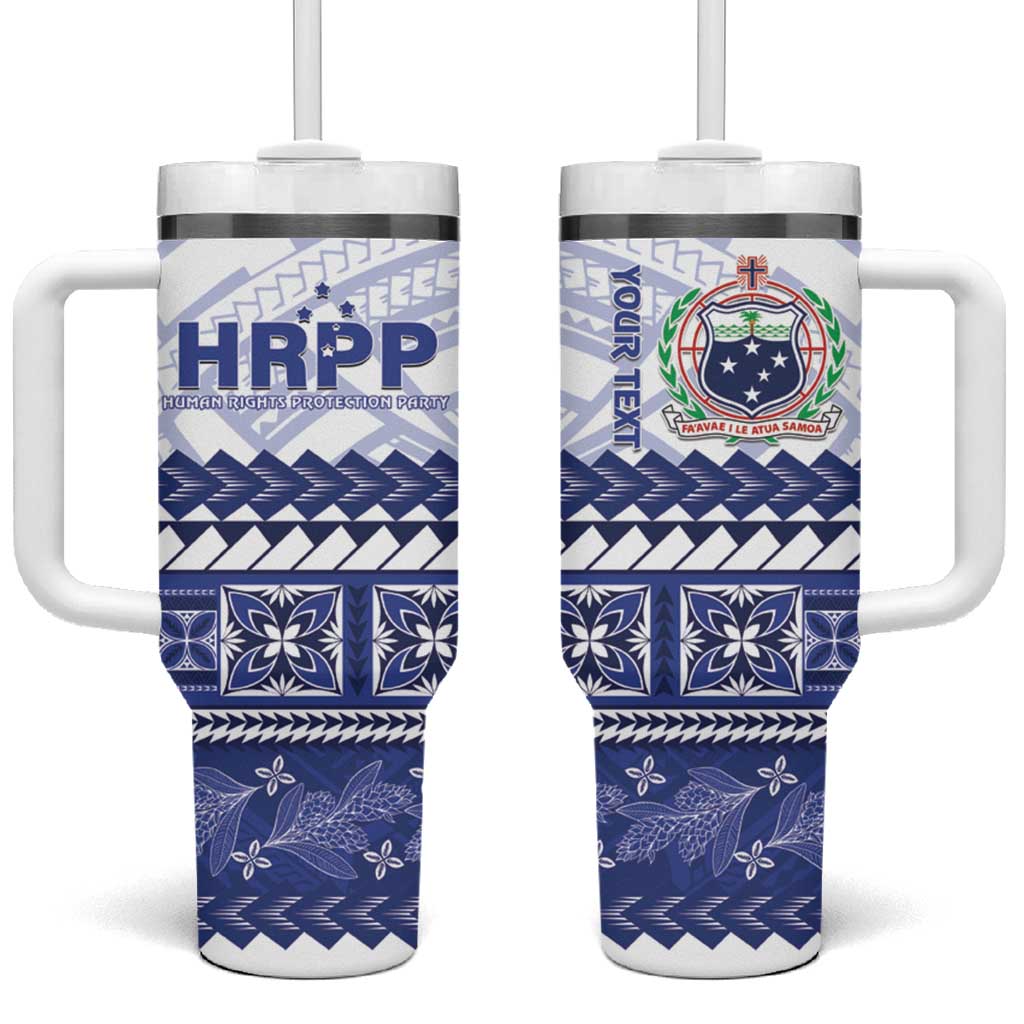 Personalised HRPP Samoa Siapo Tumbler With Handle Teuila Flowers Samoan Pattern LT14 One Size: 40 oz White - Polynesian Pride