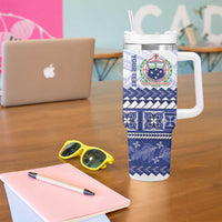 Personalised HRPP Samoa Siapo Tumbler With Handle Teuila Flowers Samoan Pattern LT14 - Polynesian Pride