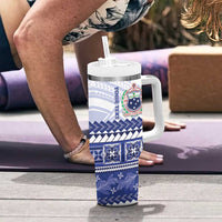 Personalised HRPP Samoa Siapo Tumbler With Handle Teuila Flowers Samoan Pattern LT14 - Polynesian Pride