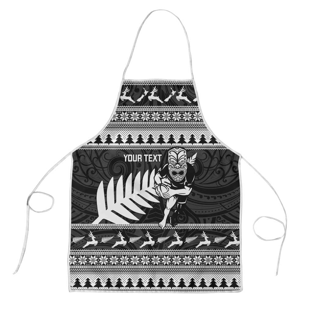New Zealand Christmas Rugby Personalised Apron Meri Kirihimete All Black Maori LT14 Black - Polynesian Pride