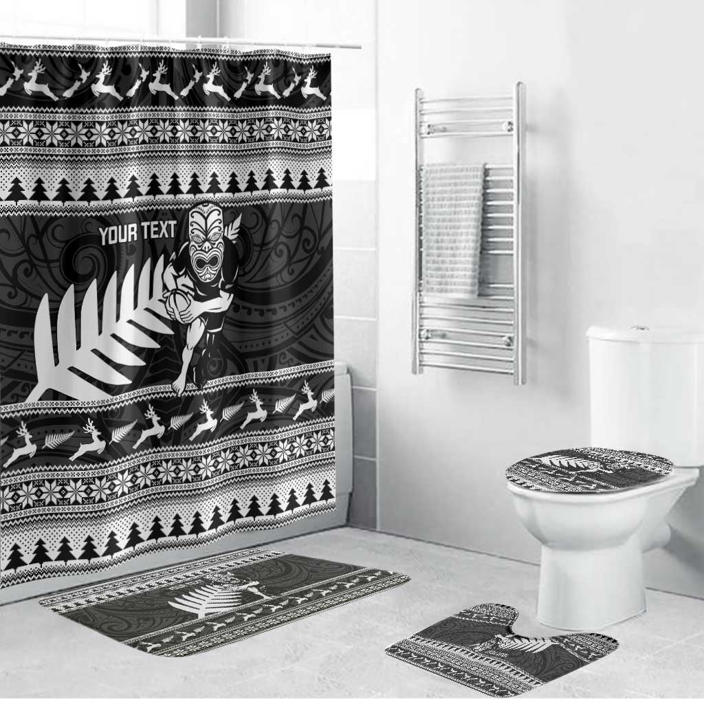 New Zealand Christmas Rugby Personalised Bathroom Set Meri Kirihimete All Black Maori LT14 Bathroom Set (4 pcs) Black - Polynesian Pride